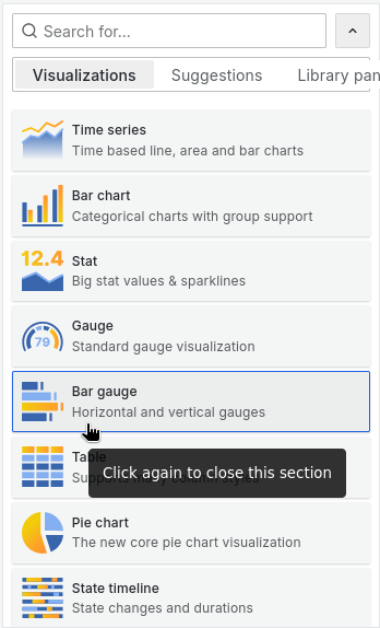 screenshot of panel type menu