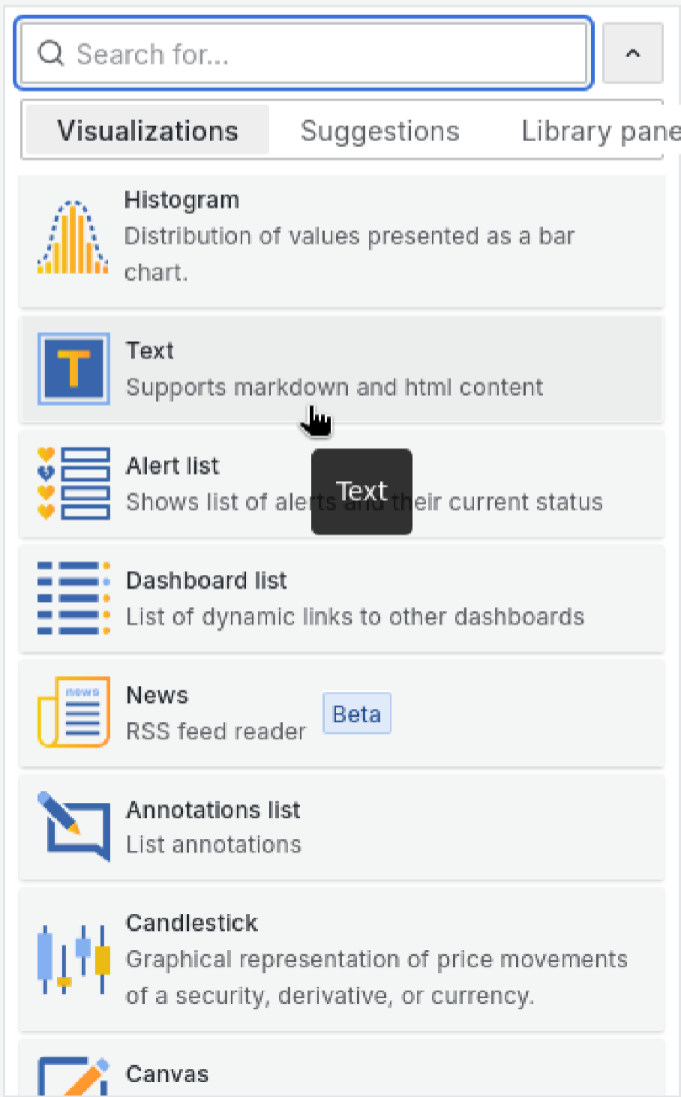 screenshot of panel type dropdown